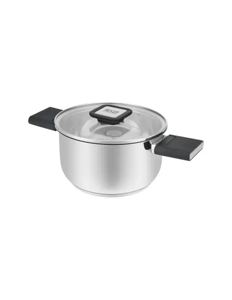 Olla Resto 1.6lts Asas Plegables-Tapa Vidrio Templado 16 Cm Induccion Acero Inox