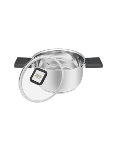 Olla Resto 1.6lts Asas Plegables-Tapa Vidrio Templado 16 Cm Induccion Acero Inox