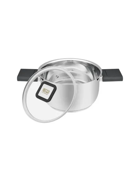 Olla Resto 1.6lts Asas Plegables-Tapa Vidrio Templado 16 Cm Induccion Acero Inox