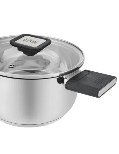 Olla Resto 1.6lts Asas Plegables-Tapa Vidrio Templado 16 Cm Induccion Acero Inox