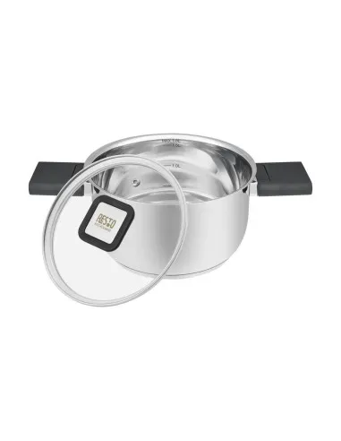 Olla Resto 5,8 Lts Asas Plegables-Tapa Vidrio Templado 24 Cm Induccion Acero Inox