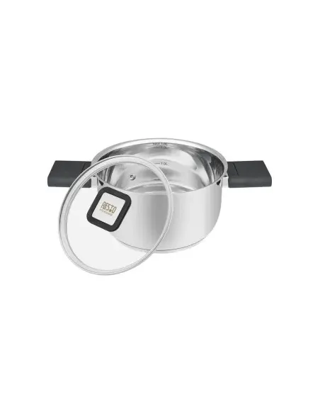 Olla Resto 5,8 Lts Asas Plegables-Tapa Vidrio Templado 24 Cm Induccion Acero Inox