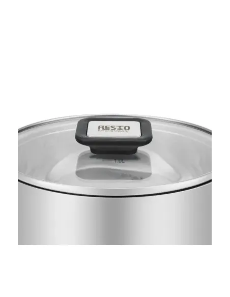 Olla Resto 5,8 Lts Asas Plegables-Tapa Vidrio Templado 24 Cm Induccion Acero Inox