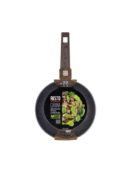 Sarten Resto Antiadh. De Marmol 22cm Ancho 4.4cm Alto Aluminio Forjado-Mango Madera Todo Tipo De Cocina Negro