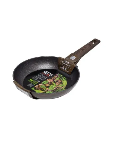 Sarten Resto Antiadh. De Marmol 22cm Ancho 4.4cm Alto Aluminio Forjado-Mango Madera Todo Tipo De Cocina Negro