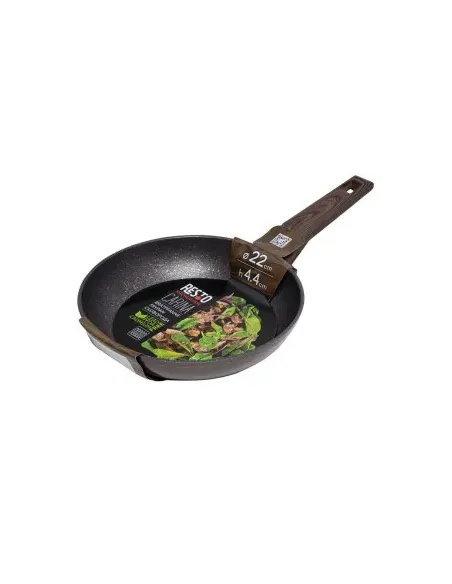 Sarten Resto Antiadh. De Marmol 22cm Ancho 4.4cm Alto Aluminio Forjado-Mango Madera Todo Tipo De Cocina Negro