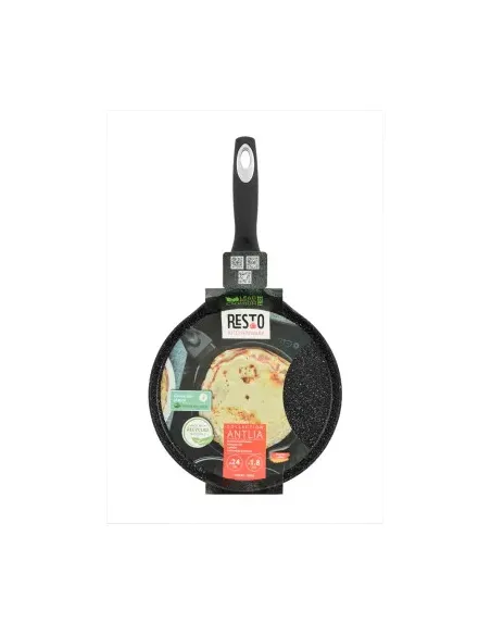 Sarten Pancake Resto Antiadh. 24cm Ancho 1.8 Cm Alto Aluminio-Mango Madera Todo Tipo De Cocina Negro