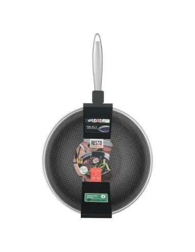 Wok Resto Antiadh. 28 Cm Ancho 7.5 Cm Ancho Inox Induccion Mango Ergonomico