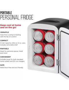 MINI REFRI CHEFMAN PORTATIL 4LTS PUERTA AJUSTE FRIO CALIENTE 0 65 GRD CENTIGRADOS NEGRO 2