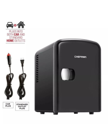 MINI REFRI CHEFMAN PORTATIL 4LTS PUERTA AJUSTE FRIO CALIENTE 0 65 GRD CENTIGRADOS NEGRO
