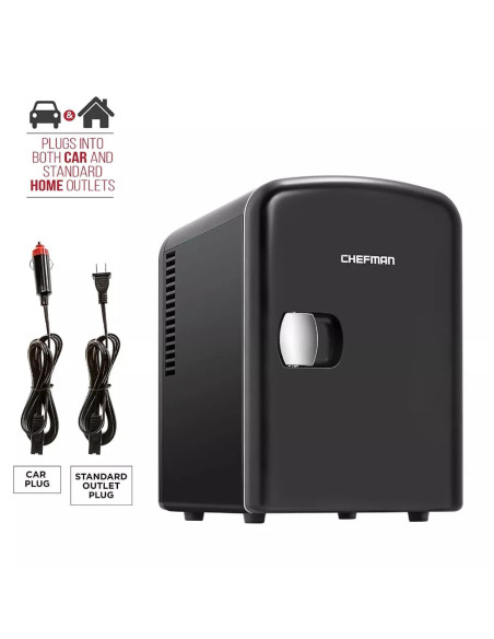 MINI REFRI CHEFMAN PORTATIL 4LTS PUERTA AJUSTE FRIO CALIENTE 0 65 GRD CENTIGRADOS NEGRO