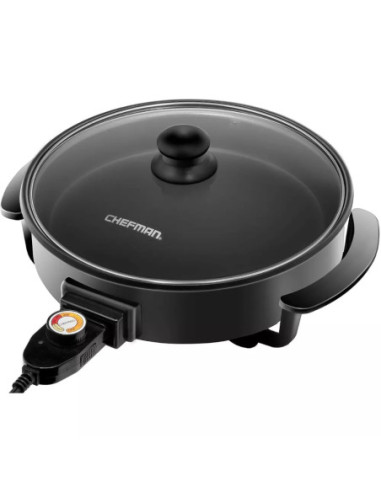 SARTEN ELECTRICO CHEFMAN 12PULG  REDONDO 3 EN 1 CTRL TEMPERATURA ANTIADHERENTE NEGRO