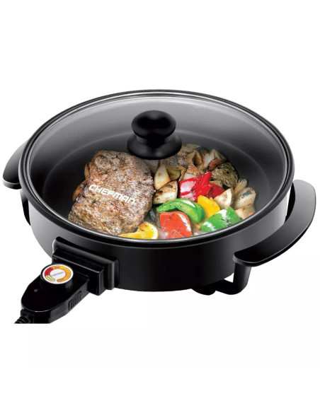 SARTEN ELECTRICO CHEFMAN 12PULG  REDONDO 3 EN 1 CTRL TEMPERATURA ANTIADHERENTE NEGRO