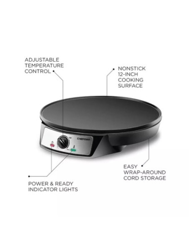 CREPERA CHEFMAN 12PULG  REDONDO 1000W CTRL TEMPERATURA ANTIADHERENTE NEGRO