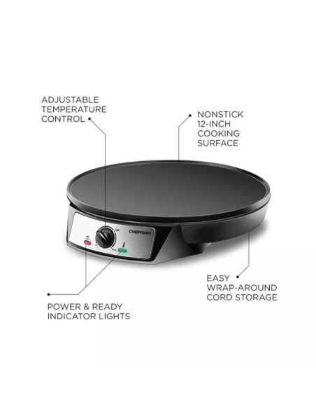 CREPERA CHEFMAN 12PULG  REDONDO 1000W CTRL TEMPERATURA ANTIADHERENTE NEGRO
