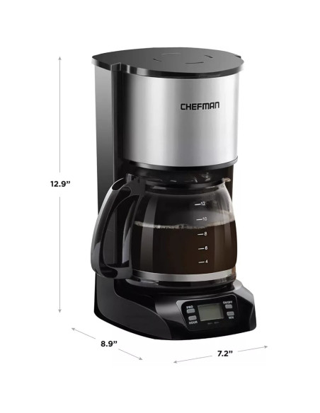 CAFETERA CHEFMAN 12 TAZAS PROGRAMABLE DIGITAL CON JARRA DE VIDRIO ACERO INOX