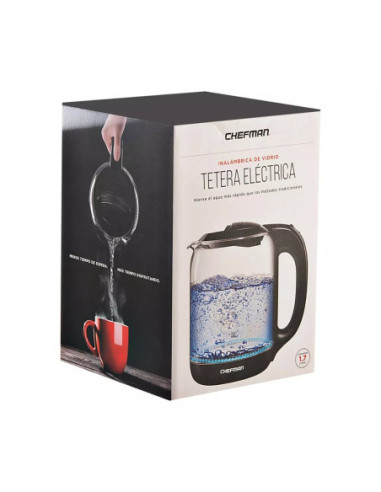 TETERA ELECTRICA CHEFMAN INALAMBRICA 1 7LTS LUZ LED JARRA DE CRISTAL NEGRO