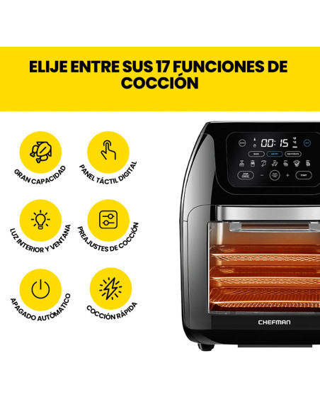 FREIDORA DE AIRE CHEFMAN CON HORNO 10LTS PANTALLA TOUCH 1700W APAGADO AUT  NEGRO