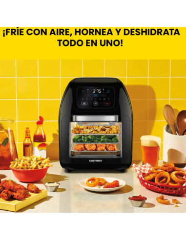FREIDORA DE AIRE CHEFMAN CON HORNO 10LTS PANTALLA TOUCH 1700W APAGADO AUT  NEGRO