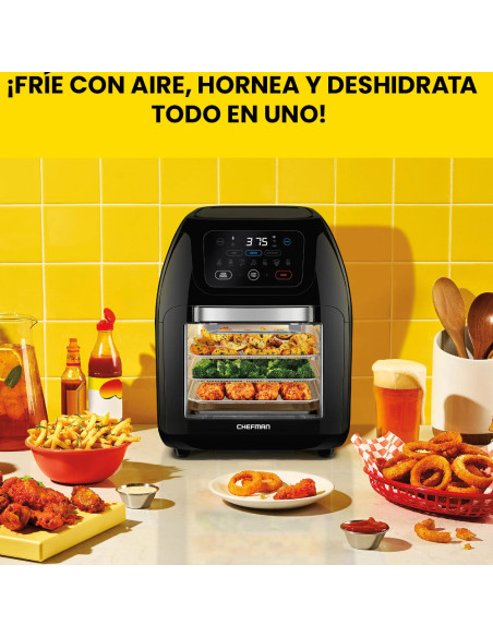 FREIDORA DE AIRE CHEFMAN CON HORNO 10LTS PANTALLA TOUCH 1700W APAGADO AUT  NEGRO