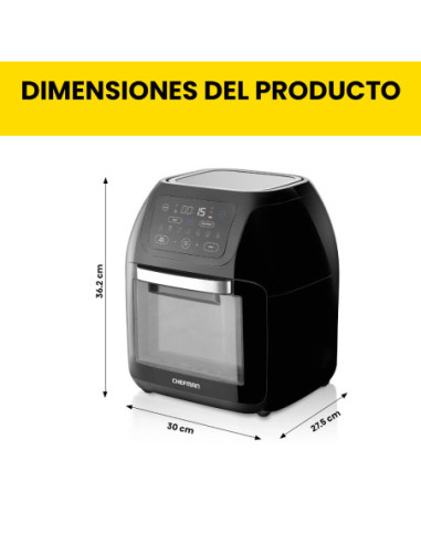 FREIDORA DE AIRE CHEFMAN CON HORNO 10LTS PANTALLA TOUCH 1700W APAGADO AUT  NEGRO