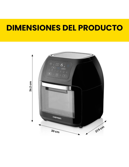 FREIDORA DE AIRE CHEFMAN CON HORNO 10LTS PANTALLA TOUCH 1700W APAGADO AUT  NEGRO